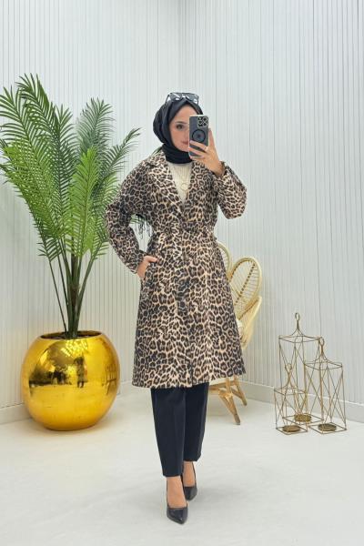 Leopar Desenli Tesettür Kaban