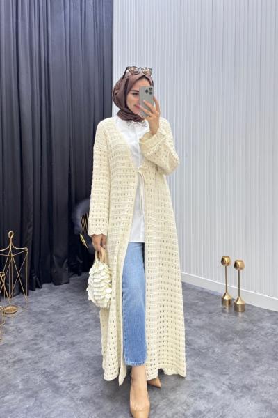 File Detay Hırka Krem