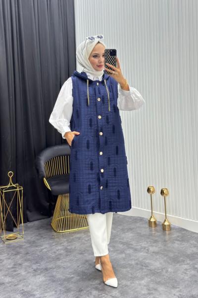 Püskül Detay Yelek Lacivert