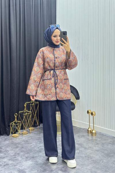 Etnik Desen Ceket Taba