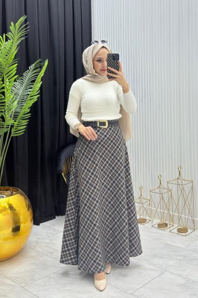 Büyük Beden Etek Kahverengi