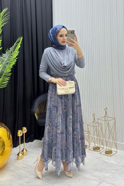 Etnik Desen Etek Gri