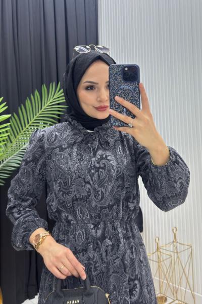 NEVA ELBİSE SİYAH-GRİ